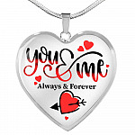 You and Me Always and Forever Best Valentine Gift Heart Pendant Necklace - Heart Luxury Necklace (Silver)