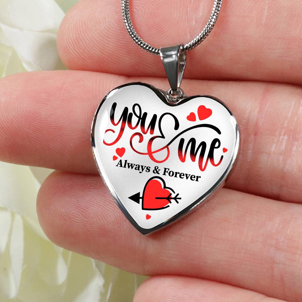 You and Me Always and Forever Best Valentine Gift Heart Pendant Necklace - Heart Luxury Necklace (Silver)
