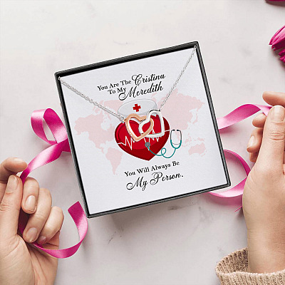 Alternative view of You Are The Cristina To My Meredith Interlocking Hearts Pendant Necklace - Best Friend Jewelry