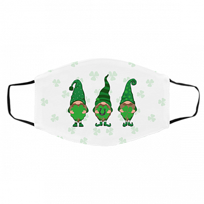 Irish St Patrick Day Gnome Shamrocks and Shenanigans Washable Reusable Custom - Printed Face Mask, White, Cloth Face Cover – Medium/Large