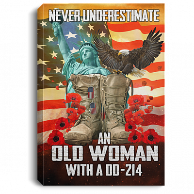 Never Underestimate an Old Woman with A Dd 214 Framed Canvas Prints - Unframed Poster, White, 0.75'' Framed Canvas