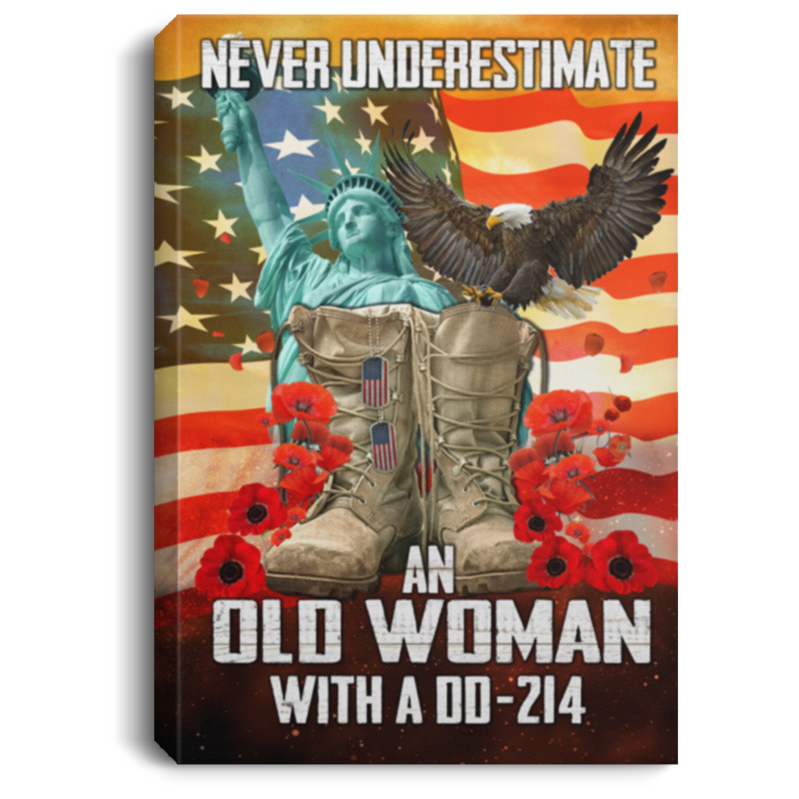 Never Underestimate an Old Woman with A Dd 214 Framed Canvas Prints - Unframed Poster, White, 0.75'' Framed Canvas