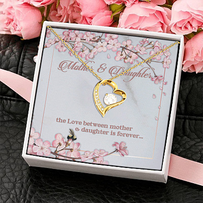 Mother and Daughter the Love Between Mother and Daughter Is Forever Forever Love Heart Pendant Necklace