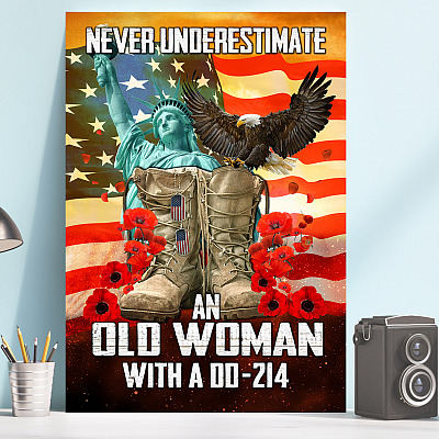 Alternative view of Never Underestimate an Old Woman with A Dd 214 Framed Canvas Prints - Unframed Poster