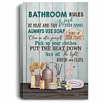 Bathroom Rules Framed Canvas - Be Neat And Tidy Wash Your Hands Always Use Soap Unframed Poster, White, 0.75'' Framed Canvas