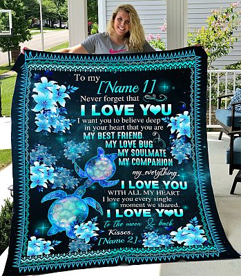 Alternative view of Personalized Turtle Couple To My Wife Never Forget That I Love You From Husband Fleece Blanket - Mink Sherpa Blanket