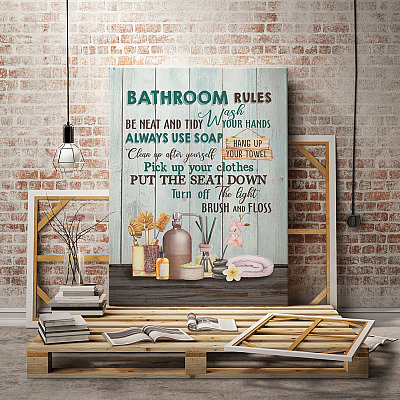Alternative view of Bathroom Rules Framed Canvas - Be Neat And Tidy Wash Your Hands Always Use Soap Unframed Poster