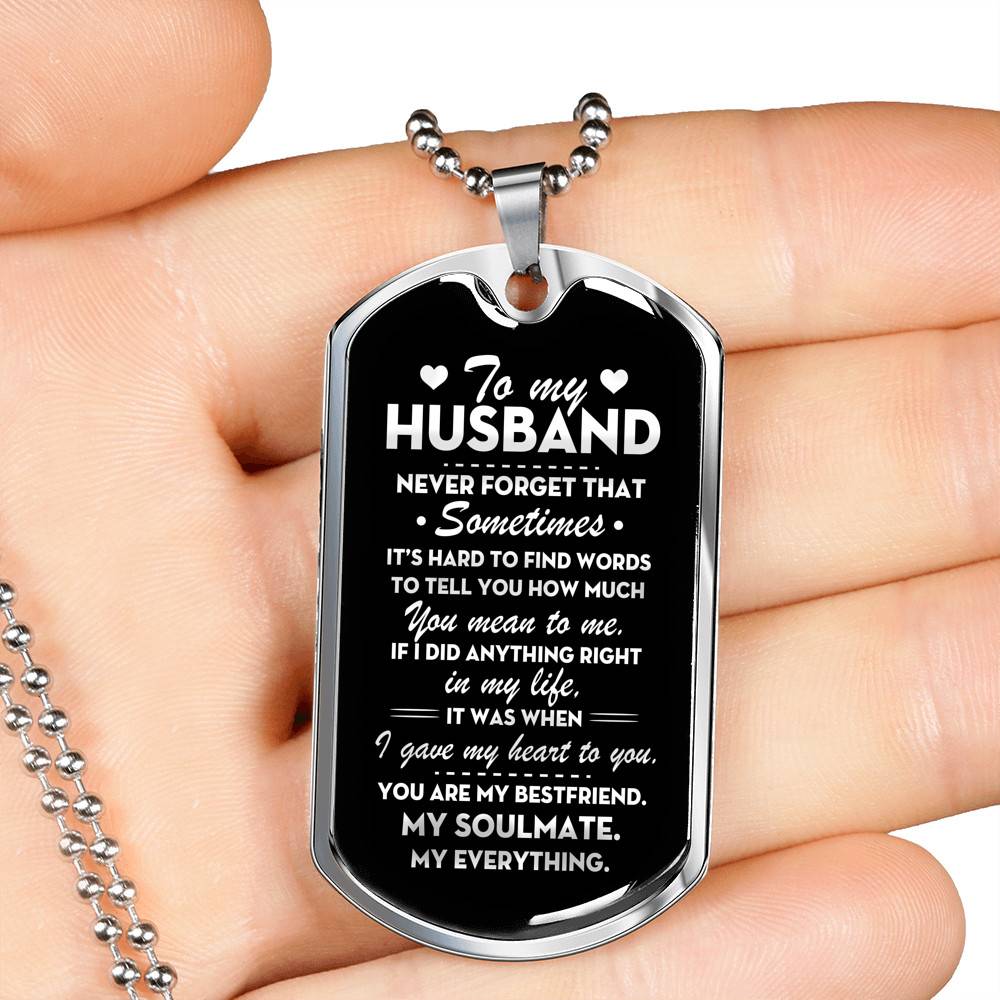 From Wife To My Husband Never Forget That Sometimes It's Hard To Find Words To Tell You Dog Tag Pendant Necklace - Dog Tag (Silver)