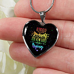 "Be Proud Of Yourself For How Hard You're Trying LGBT Heart Pendant Necklace - Motivational LGBT Gift Jewelry " - Heart Luxury Necklace (Silver)