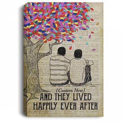 Personalized And They Lived Happily Ever After LGBT Gay Couple Framed Canvas Prints - Gay Pride Unframed Poster, White, 0.75'' Framed Canvas