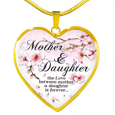 Mother and Daughter the Love Between Mother and Daughter Is Forever Heart Pendant Necklace - Heart Luxury Necklace (Gold Plated)