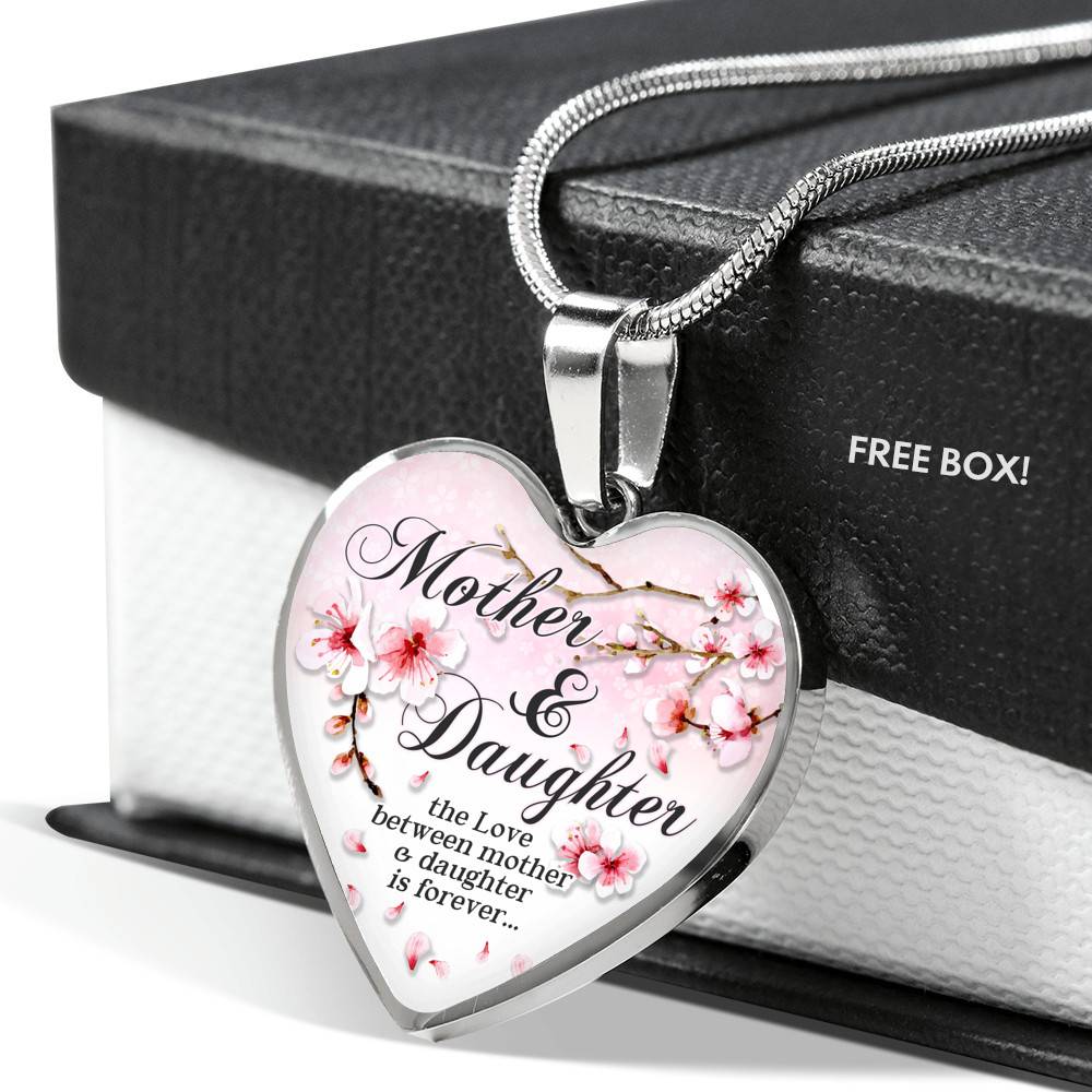 Mother and Daughter the Love Between Mother and Daughter Is Forever Heart Pendant Necklace - Heart Luxury Necklace (Silver)