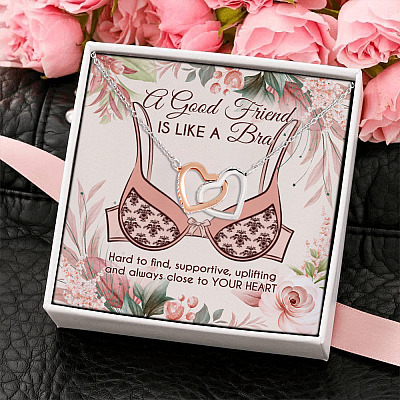 A Good Friend Is Like a Bra Hard to Find Close to My Heart Bff Gift Interlocking Heart Pendant Necklace