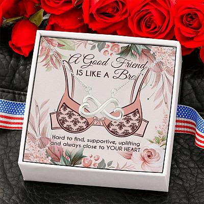 Alternative view of A Good Friend Is Like a Bra Hard to Find Close to My Heart Bff Gift Infinity Heart Pendant Necklace