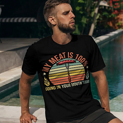 Alternative view of My Meat Is 100% Going to Your Mouth Today Vintage Retro T-Shirt - Funny BBQ Shirt - Cooking Joke Gifts