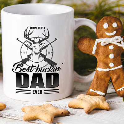 Alternative view of Personalized Best Buckin Dad Ever Ceramic Coffee Mug-Beer Stein-Water Bottle-Color Changing Mug-Hunting Gift
