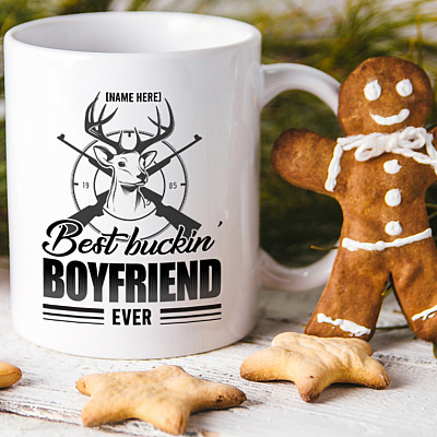 Alternative view of Personalized Best Buckin Boyfriend Ever Ceramic Coffee Mug-Beer Stein-Water Bottle-Color Changing Mug