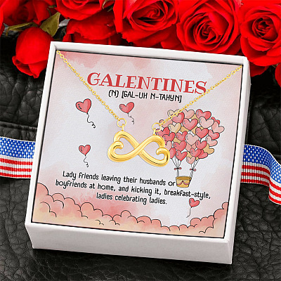 Happy Galentine's Day Ladies Celebrating Galentine's Day 2021 Infinity Heart Pendant Necklace