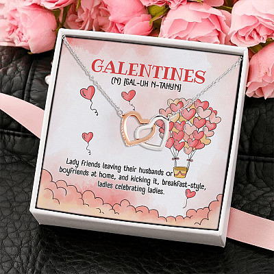 Alternative view of Happy Galentine's Day Ladies Celebrating Galentine's Day 2021 Interlocking Heart Pendant Necklace