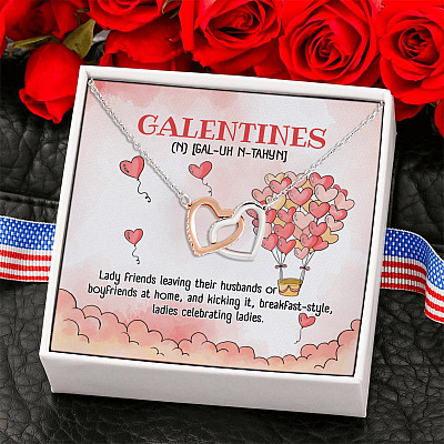 Happy Galentine's Day Ladies Celebrating Galentine's Day 2021 Interlocking Heart Pendant Necklace