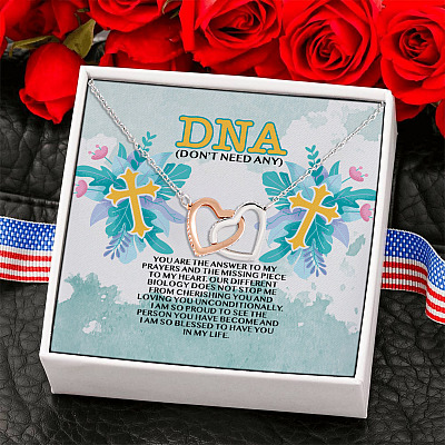 DNA You're the Answer To My Prayer And The Missing Piece To My Heart Interlocking Hearts Pendant Necklace