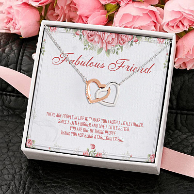 Thank You For Being A Fabulous Friend Interlocking Hearts Pendant Necklace - Best Friend Jewelry