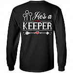 He's a Keeper - She's a Catch - Matching Couple Hoodie - Sweatshirt - Long Sleeve Shirt, Black, Long Sleeve