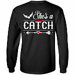 She's a Catch - He's a Keeper - Matching Couple Hoodie - Sweatshirt - Long Sleeve Shirt, Black, Long Sleeve