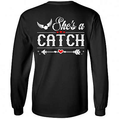 She's a Catch - He's a Keeper - Matching Couple Hoodie - Sweatshirt - Long Sleeve Shirt, Black, Long Sleeve