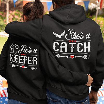 Alternative view of She a Catch - Matching Couple Hoodie - Sweatshirt - Long Sleeve Shirt