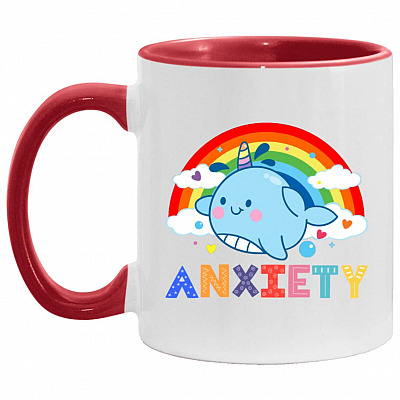 Funny Anxiety Rainbow Accent Mug, White/Red, 11 oz. Accent Mug
