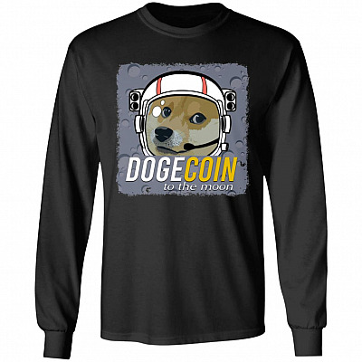 Dogecoin Astronaut Shiba Dog Go To Hoodie, Black, Long Sleeve