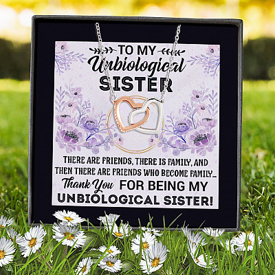 Thank For Being My Unbiological Sister Interlocking Hearts Pendant Necklace - Best Friend Jewelry