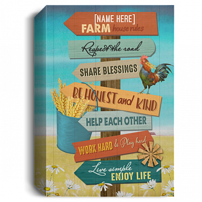 Personalized Farmhouse Rules Framed Canvas - Respect The Roads Share Blessings Unframed Poster, White, 1.5'' Deluxe Framed Canvas