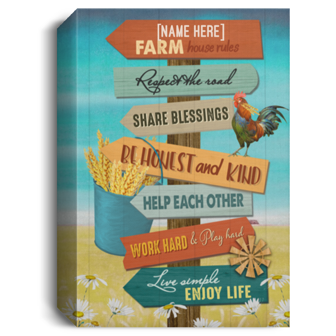 Personalized Farmhouse Rules Framed Canvas - Respect The Roads Share Blessings Unframed Poster, White, 1.5'' Deluxe Framed Canvas