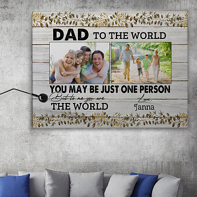 Alternative view of Custom Photo Father's Day Framed Canvas - Dad To Me You Are The World Unframed Poster
