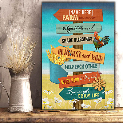 Alternative view of Personalized Farmhouse Rules Framed Canvas - Respect The Roads Share Blessings Unframed Poster
