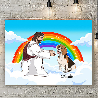 Alternative view of Personalized Jesus Love Beagle In Heaven Framed Canvas - Unframed Poster - Dog Memorial Personalized Gift