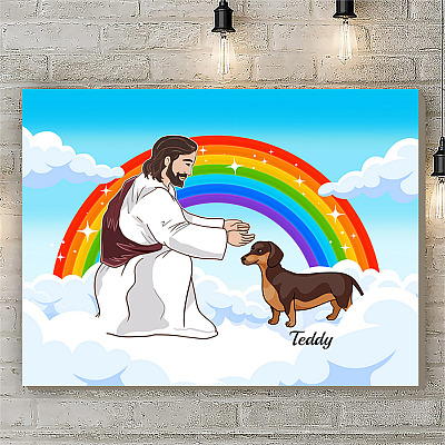 Alternative view of Personalized Jesus Love Dachshund In Heaven Framed Canvas - Unframed Poster - Personalized Name Dachshund Gift