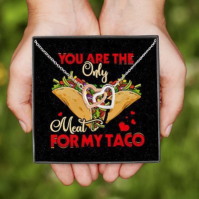 Alternative view of You Are The Only Meat For My Taco Couple In Love Valentine's Taco Meme Quote Interlocking Hearts Necklace
