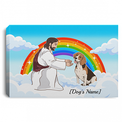 Personalized Jesus Love Beagle In Heaven Framed Canvas - Unframed Poster - Dog Memorial Personalized Gift, White, 0.75'' Framed Canvas