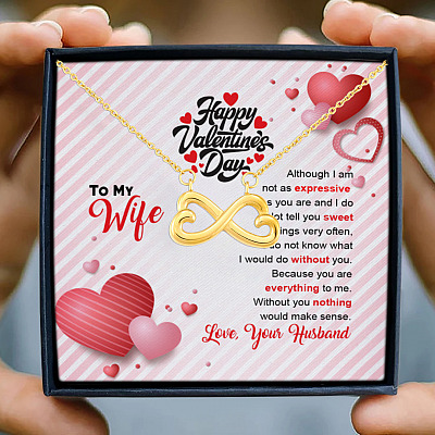 Happy Valentine's Day Husband To My Wife Although I Am Not As Expressive As You Are Infinity Heart Pendant Necklace