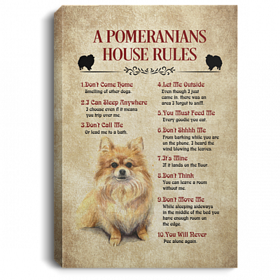A Pomeranian House Rule Framed Canvas - Unframed Poster - Funny Pomeranian Home Decor, White, 0.75'' Framed Canvas