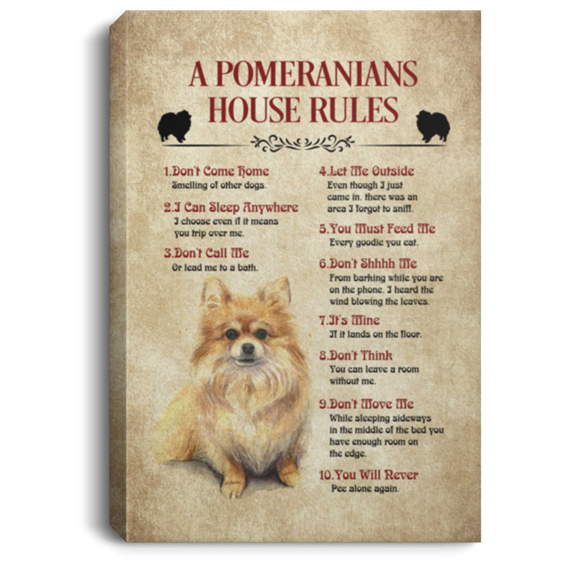 A Pomeranian House Rule Framed Canvas - Unframed Poster - Funny Pomeranian Home Decor, White, 0.75'' Framed Canvas A Pomeranian House Rule Framed Canvas - Unframed Poster - Funny Pomeranian Home Decor, White, 0.75'' Framed Canvas