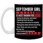 September Girl Facts Is Most Known for Ceramic Coffee Mug - Beer Stein - Water Bottle - Color Changing Mug, Black, 11 oz. White Mug