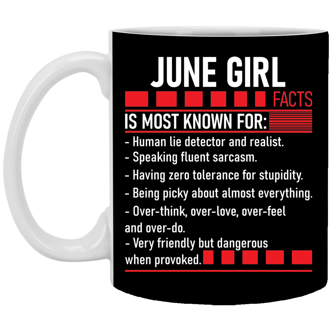 June Girl Facts Is Most Known for Ceramic Coffee Mug - Beer Stein - Water Bottle - Color Changing Mug, Black, 11 oz. White Mug