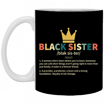 Retro Black Sister Definition Ceramic Coffee Mug - Beer Stein - Water Bottle - Color Changing Mug, Black, 11 oz. White Mug