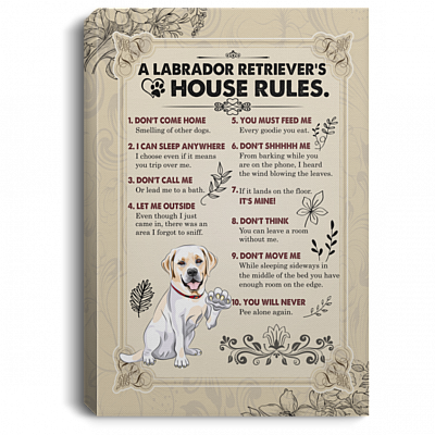 A Labrador Retriever's House Rules Gallery Wrapped Framed Canvas Prints - Unframed Poster - Home Decor Wall Art, White, 0.75'' Framed Canvas