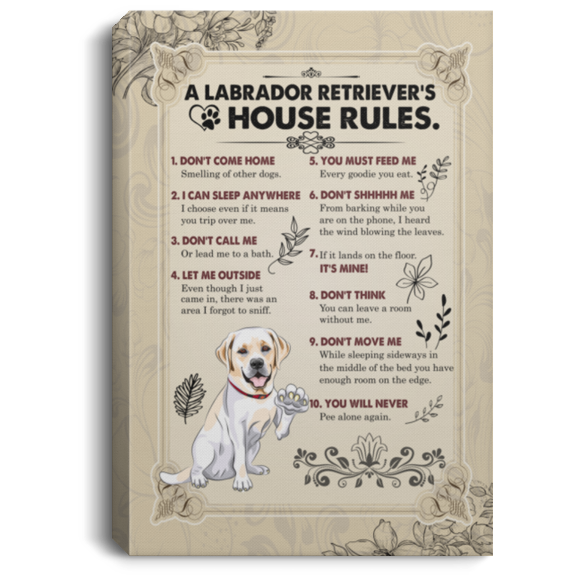 A Labrador Retriever's House Rules Gallery Wrapped Framed Canvas Prints - Unframed Poster - Home Decor Wall Art, White, 0.75'' Framed Canvas