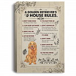 A Golden Retriever's House Rules Gallery Wrapped Framed Canvas Prints - Unframed Poster - Home Decor Wall Art, White, 0.75'' Framed Canvas